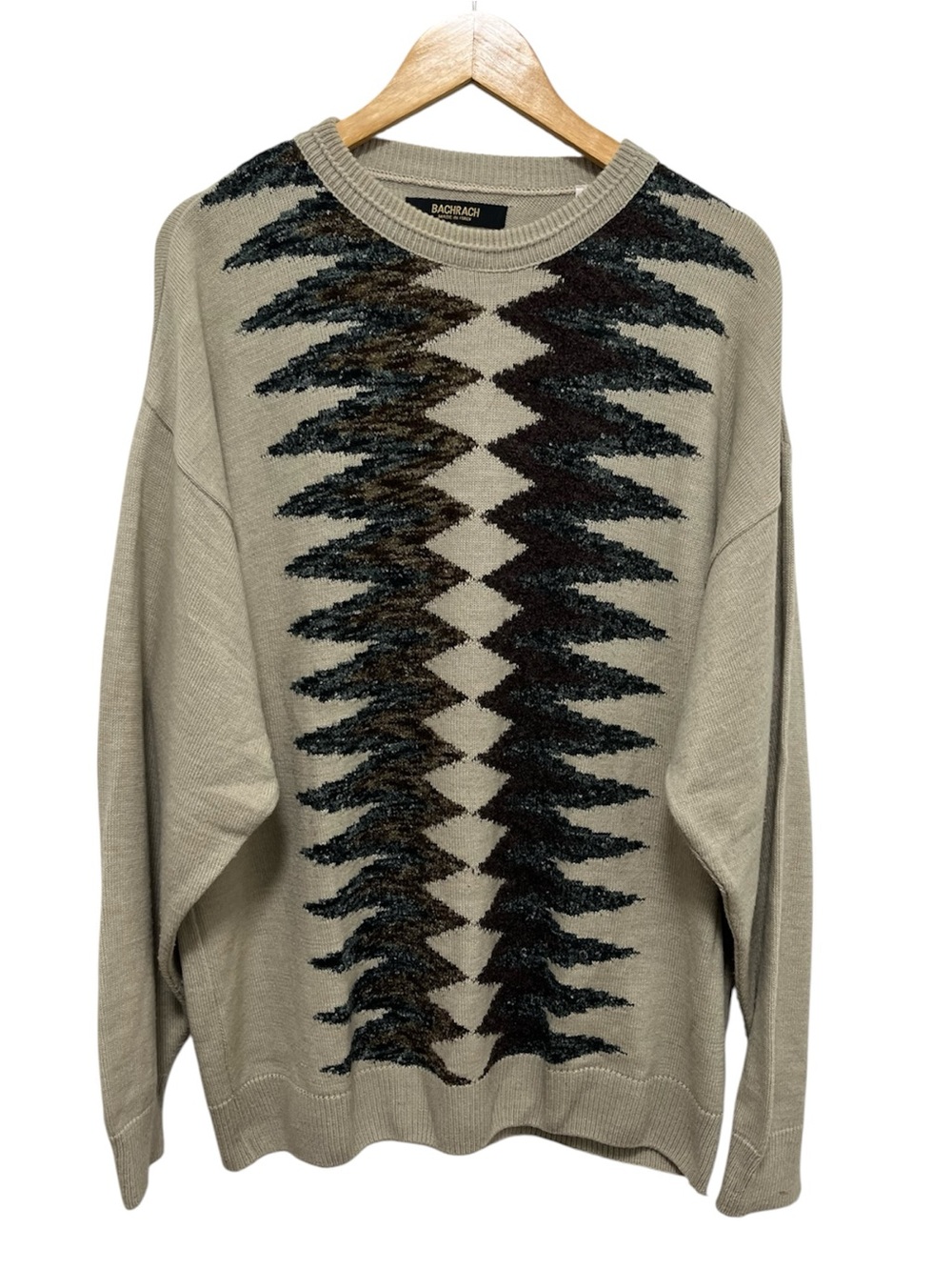 Vintage 90s Bachrach Wool Blend Sweater Made in Italy Geometric Abstract XXL